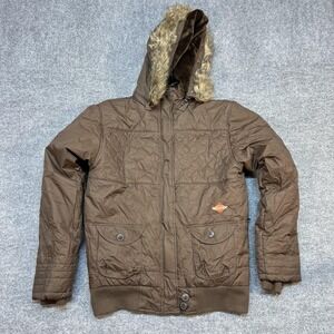 SIMS Jacket Womens Large Brown Quilted Puffer Faux Fur Hooded Outdoor Ski